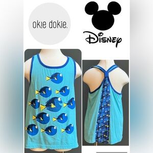 1/$5, 3/$12, 5/$15 Okie Dokie Disney Blue Knot Back Tank Top Dory Print size 5